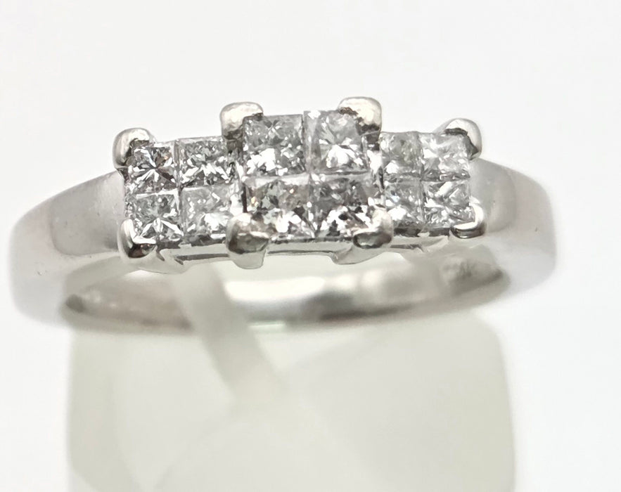 2199: Vintage Platinum Square Set Natural Diamonds Trilogy Set Ring