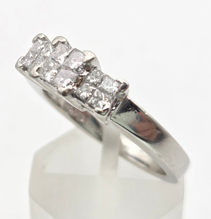2199: Vintage Platinum Square Set Natural Diamonds Trilogy Set Ring