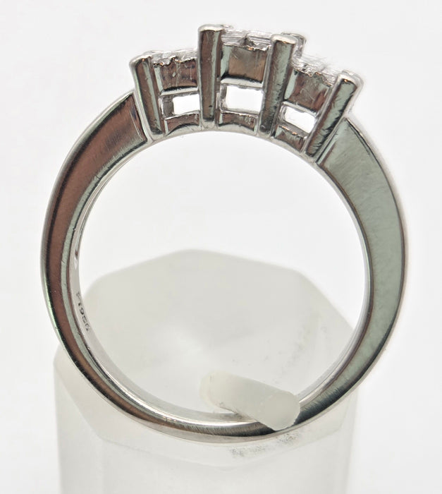 2199: Vintage Platinum Square Set Natural Diamonds Trilogy Set Ring