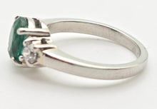 Load image into Gallery viewer, 2299 Vintage: Platinum Emerald (1.19ct) Diamonds (0.30ct) 3-Stone Ring
