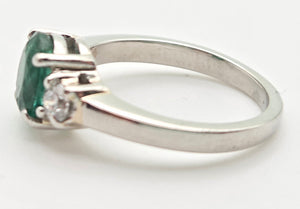 2299 Vintage: Platinum Emerald (1.19ct) Diamonds (0.30ct) 3-Stone Ring