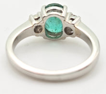 Load image into Gallery viewer, 2299 Vintage: Platinum Emerald (1.19ct) Diamonds (0.30ct) 3-Stone Ring
