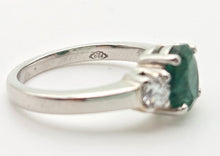 Load image into Gallery viewer, 2299 Vintage: Platinum Emerald (1.19ct) Diamonds (0.30ct) 3-Stone Ring

