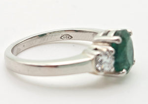 2299 Vintage: Platinum Emerald (1.19ct) Diamonds (0.30ct) 3-Stone Ring