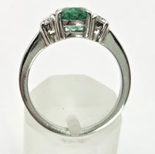 Load image into Gallery viewer, 2299 Vintage: Platinum Emerald (1.19ct) Diamonds (0.30ct) 3-Stone Ring
