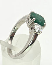 Load image into Gallery viewer, 2299 Vintage: Platinum Emerald (1.19ct) Diamonds (0.30ct) 3-Stone Ring

