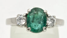 Load image into Gallery viewer, 2299 Vintage: Platinum Emerald (1.19ct) Diamonds (0.30ct) 3-Stone Ring
