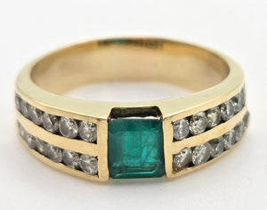 2307 Vintage: 18ct Gold Emerald 24 Natural Diamonds (1ct) Ring