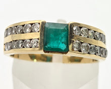 Cargar imagen en el visor de la galería, 2307 Vintage: 18ct Gold Emerald 24 Natural Diamonds (1ct) Ring

