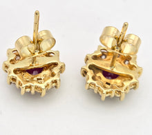 Cargar imagen en el visor de la galería, 2327 Exquisite 18ct Gold Ruby 20 Natural Diamonds (0.8ct) Stud Earrings
