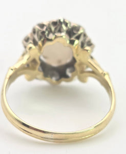 2340 Vintage: 18ct Gold Cabochon White Opal (1ct) Natural Diamonds (1ct) Cluster Ring