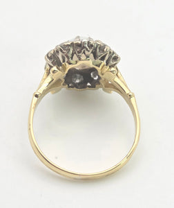 2340 Vintage: 18ct Gold Cabochon White Opal (1ct) Natural Diamonds (1ct) Cluster Ring