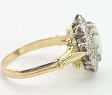 Cargar imagen en el visor de la galería, 2340 Vintage: 18ct Gold Cabochon White Opal (1ct) Natural Diamonds (1ct) Cluster Ring
