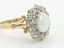 Cargar imagen en el visor de la galería, 2340 Vintage: 18ct Gold Cabochon White Opal (1ct) Natural Diamonds (1ct) Cluster Ring
