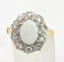 Cargar imagen en el visor de la galería, 2340 Vintage: 18ct Gold Cabochon White Opal (1ct) Natural Diamonds (1ct) Cluster Ring
