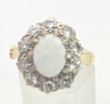 Cargar imagen en el visor de la galería, 2340 Vintage: 18ct Gold Cabochon White Opal (1ct) Natural Diamonds (1ct) Cluster Ring
