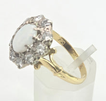 Cargar imagen en el visor de la galería, 2340 Vintage: 18ct Gold Cabochon White Opal (1ct) Natural Diamonds (1ct) Cluster Ring
