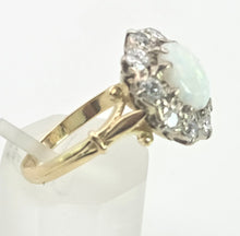 Cargar imagen en el visor de la galería, 2340 Vintage: 18ct Gold Cabochon White Opal (1ct) Natural Diamonds (1ct) Cluster Ring
