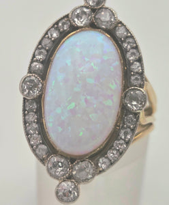 2358 Victorian: 18ct Gold Opal Round Old Cut Diamonds (1.42ct) Cluster Ring