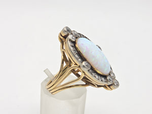2358 Victorian: 18ct Gold Opal Round Old Cut Diamonds (1.42ct) Cluster Ring