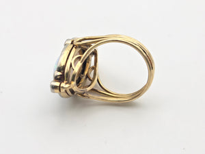 2358 Victorian: 18ct Gold Opal Round Old Cut Diamonds (1.42ct) Cluster Ring