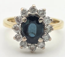 Load image into Gallery viewer, 2366 18ct Gold French Blue Sapphire (1.5ct) Diamonds (0.6ct) Cluster Ring
