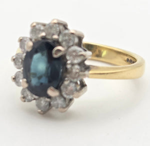 2366 18ct Gold French Blue Sapphire (1.5ct) Diamonds (0.6ct) Cluster Ring