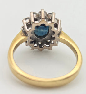 2366 18ct Gold French Blue Sapphire (1.5ct) Diamonds (0.6ct) Cluster Ring
