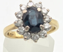 Load image into Gallery viewer, 2366 18ct Gold French Blue Sapphire (1.5ct) Diamonds (0.6ct) Cluster Ring
