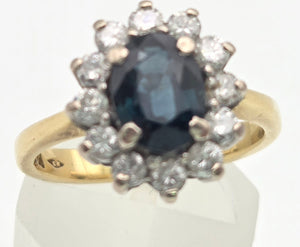 2366 18ct Gold French Blue Sapphire (1.5ct) Diamonds (0.6ct) Cluster Ring