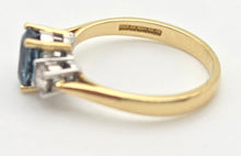 Load image into Gallery viewer, 18ct Gold Ceylon Blue Sapphire (1.1ct) Diamonds (0.33ct) 3-Stone  Ring

