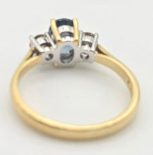 Load image into Gallery viewer, 18ct Gold Ceylon Blue Sapphire (1.1ct) Diamonds (0.33ct) 3-Stone  Ring
