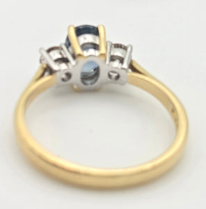 18ct Gold Ceylon Blue Sapphire (1.1ct) Diamonds (0.33ct) 3-Stone  Ring