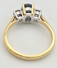 Load image into Gallery viewer, 18ct Gold Ceylon Blue Sapphire (1.1ct) Diamonds (0.33ct) 3-Stone  Ring
