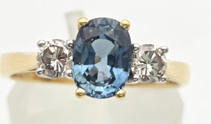 18ct Gold Ceylon Blue Sapphire (1.1ct) Diamonds (0.33ct) 3-Stone  Ring