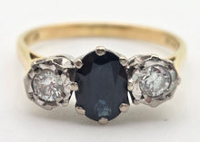 Load image into Gallery viewer, 2369 18ct Gold Australian Blue Sapphire (1.08ct) Diamonds (0.34ct) 3- Stone Ring
