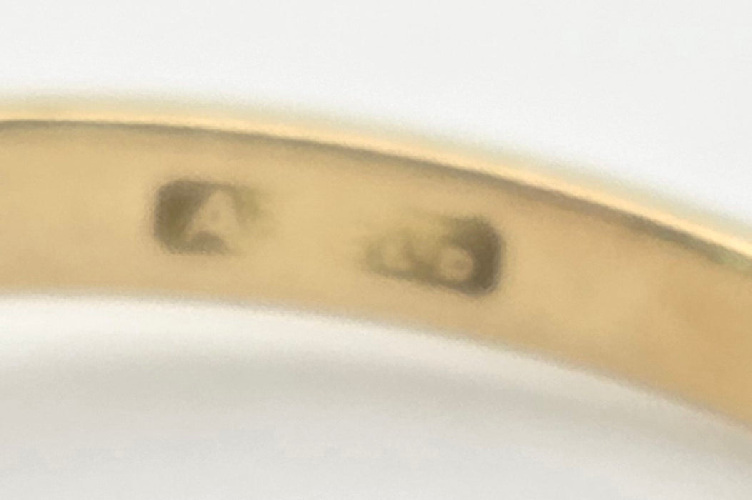 6379 Vintage: 18ct Yellow Gold 1.08ct Australian Blue Sapphire & 0.34ct Diamond Three Stone Ring