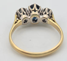 Load image into Gallery viewer, 2369 18ct Gold Australian Blue Sapphire (1.08ct) Diamonds (0.34ct) 3- Stone Ring
