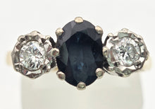 Load image into Gallery viewer, 2369 18ct Gold Australian Blue Sapphire (1.08ct) Diamonds (0.34ct) 3- Stone Ring
