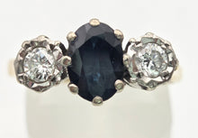 Load image into Gallery viewer, 2369 18ct Gold Australian Blue Sapphire (1.08ct) Diamonds (0.34ct) 3- Stone Ring
