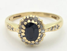 Load image into Gallery viewer, 18ct Gold Blue Sapphire 22 Natural Diamonds Diana Style Cluster Ring
