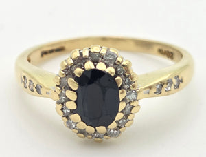 18ct Gold Blue Sapphire 22 Natural Diamonds Diana Style Cluster Ring