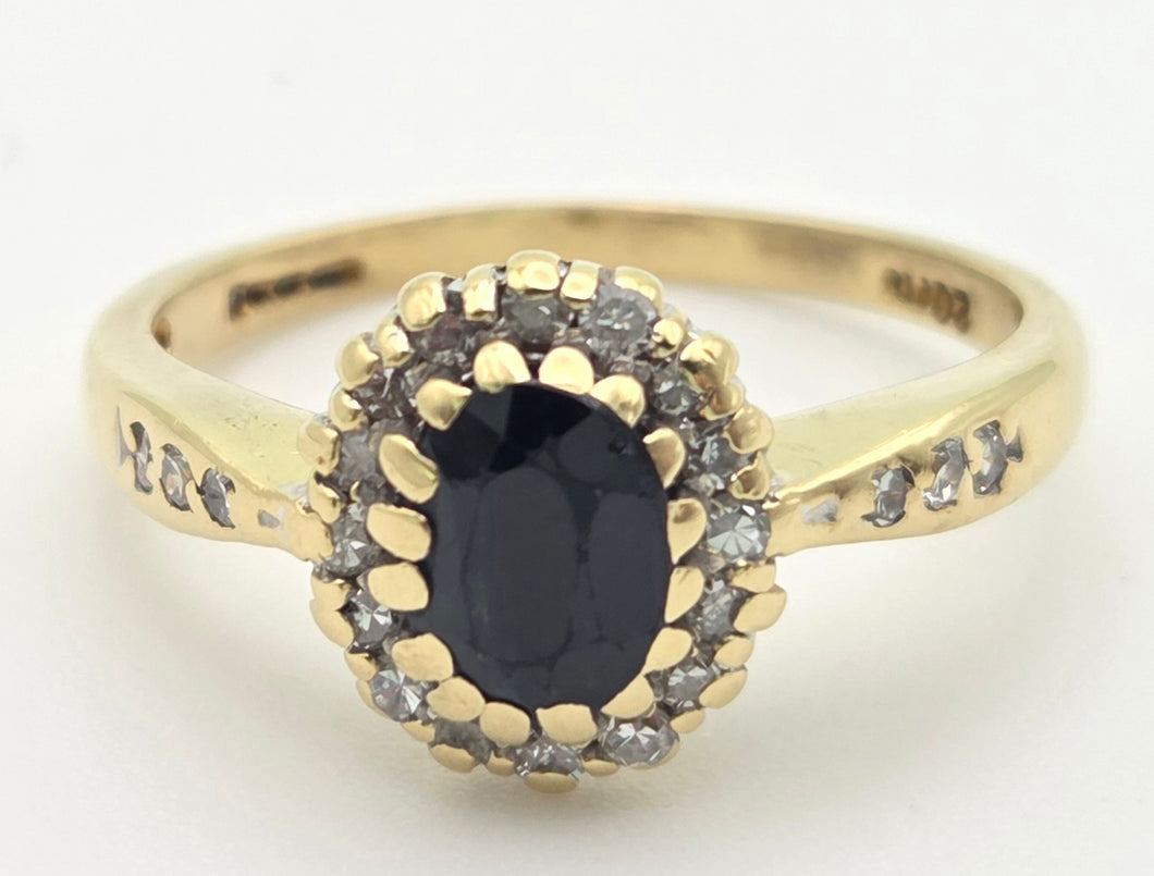 18ct Gold Blue Sapphire 22 Natural Diamonds Diana Style Cluster Ring