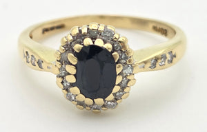 18ct Gold Blue Sapphire 22 Natural Diamonds Diana Style Cluster Ring