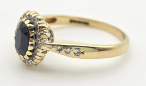 18ct Gold Blue Sapphire 22 Natural Diamonds Diana Style Cluster Ring