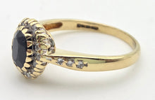 Load image into Gallery viewer, 18ct Gold Blue Sapphire 22 Natural Diamonds Diana Style Cluster Ring
