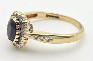 18ct Gold Blue Sapphire 22 Natural Diamonds Diana Style Cluster Ring