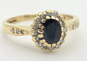 18ct Gold Blue Sapphire 22 Natural Diamonds Diana Style Cluster Ring