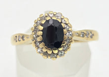 Load image into Gallery viewer, 18ct Gold Blue Sapphire 22 Natural Diamonds Diana Style Cluster Ring
