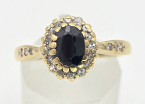 18ct Gold Blue Sapphire 22 Natural Diamonds Diana Style Cluster Ring